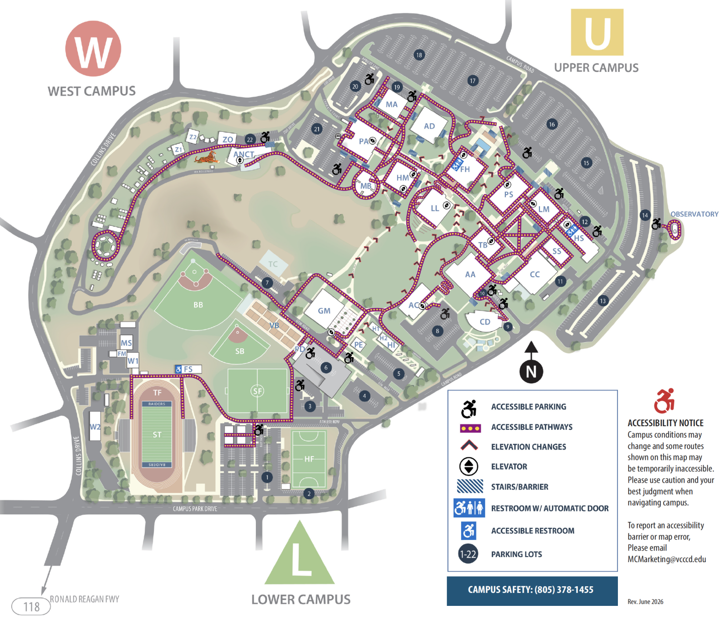 Campus map showing accessible routes